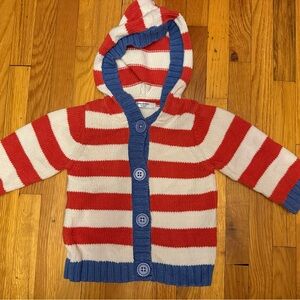 Baby Boden Red and White Striped Hooded Cardigan